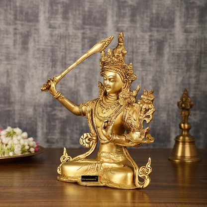 Brassaura™ Brass Manjushri Buddha Statue – Height 10 Inches, Weight 3 Kgs