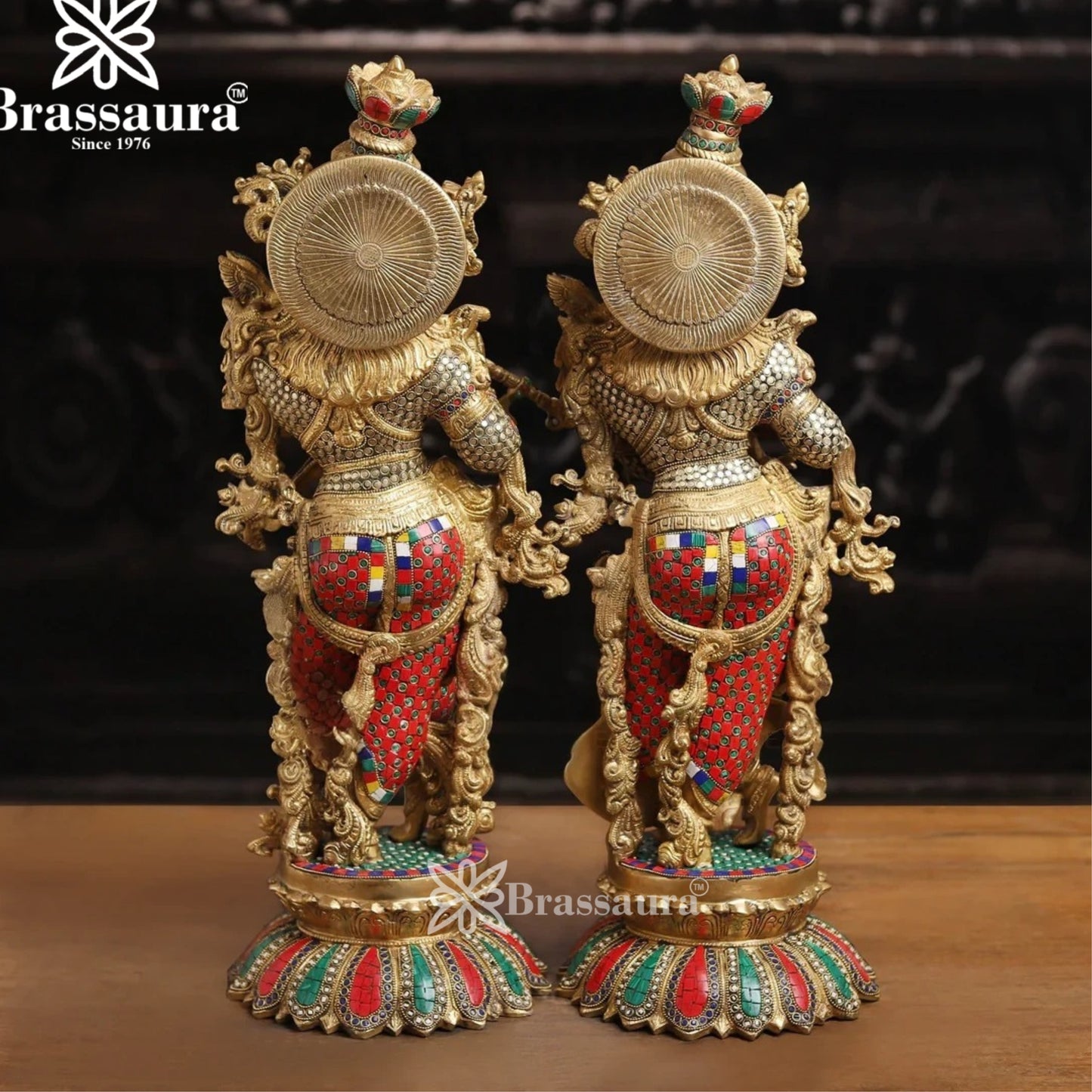 Brass Gem Stone Work Radha Krishna Murti Weight 37.62 Kg And Height 26 Inch