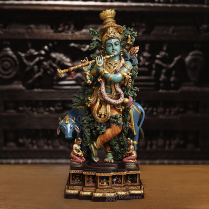 Brass Cow Krishna Murti Weight 35 Kg And Height 29 Inch