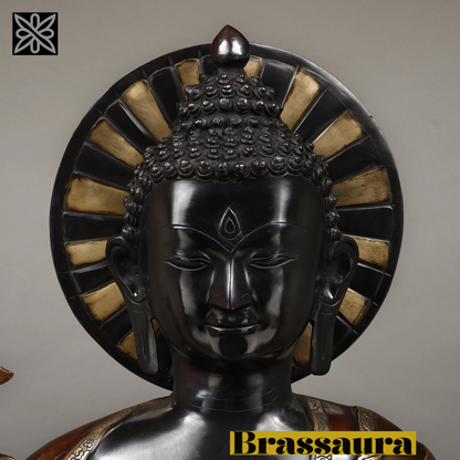 Brassaura™ Brass Buddha Statue in Medicine Posture – Height 34 Inches | Weight 44.6 Kgs | Deep Black & Copper Finish