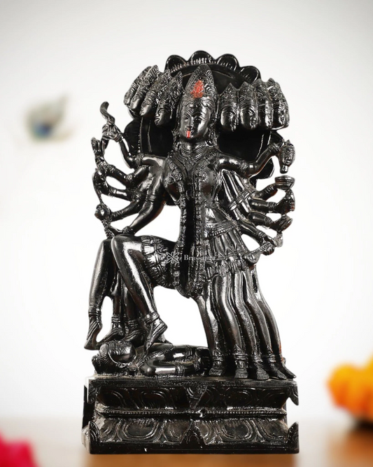 Brassaura® Mahakali Brass Statue Idol with 10 Heads  | 15" Height – Antique