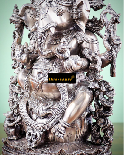 Brassaura™ Pure Superfine Brass Lord Ganesha Statue – 14" Height, 7.5 kg – Unique Handcrafted Elegance