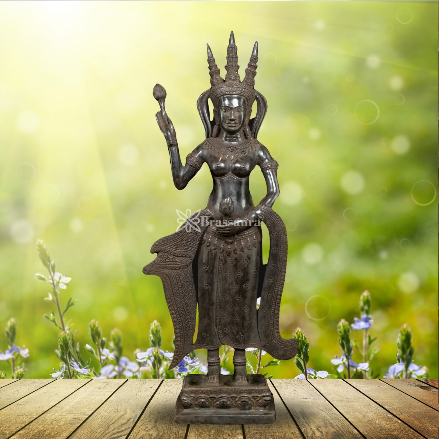 Bronze Combodian Apsara Statue Weight 4.7 Kg And Height 22 Inch