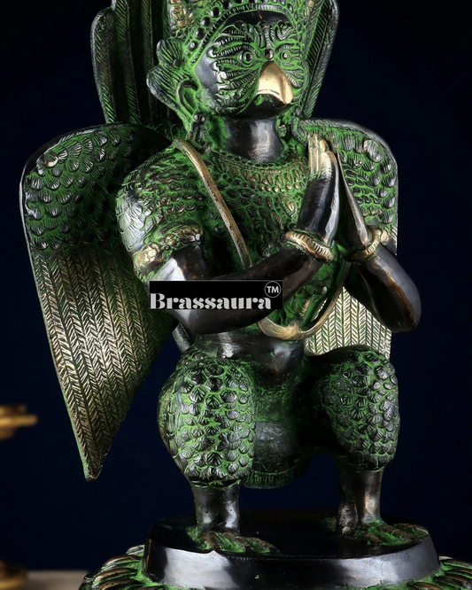 Brassaura™ Black & Green Antique Brass Garuda  Idol – Height 17 Inches, Weight 12.7 Kgs