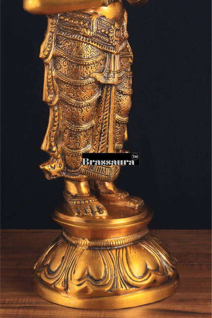Brassaura™ Brass Welcome Namaste Lady Statue – Height 30.5 Inches & Weight 14.5 Kgs | Elegant Entrance & Home Décor