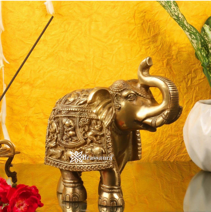Brassaura™ Brass Elephant Statue – Height 7.5 Inches & Weight 3.5 Kgs