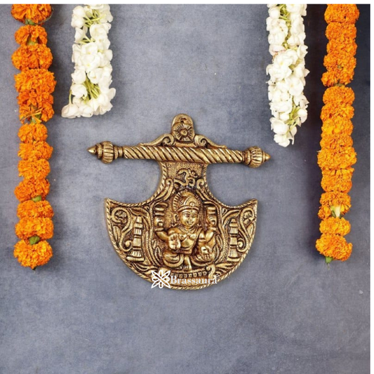 Brassaura® Traditional Brass Goddess Lakshmi Wall Hanging – Height 8 Inches