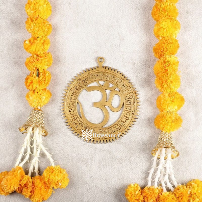 Brassaura™ Brass Om Symbol Wall Hanging with Gayatri Mantra – Height & Diameter 8 Inches & Weight 600 Gms