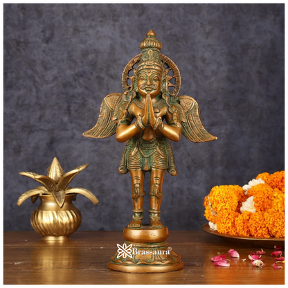 Antique Bronze Finish Brass Standing Garuda Idol – Height 12 Inches, Weight 3 Kgs