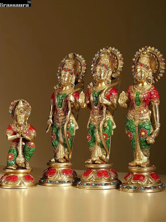 Brassaura™ Shri Ram Darbar Brass Gem Stone Work Statue with Inlay Work | Height 13 Inches | Weight 9.39 Kgs