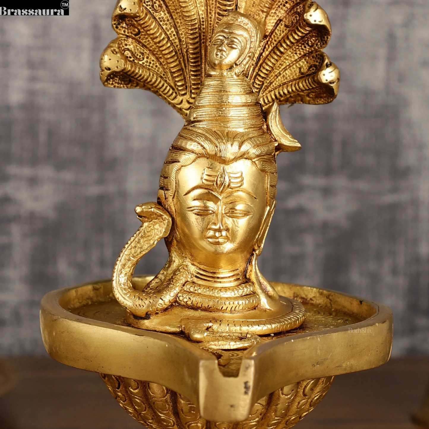Brassaura™ Pure Brass Lord Shiva Face on Lingam | Height 10 Inches | Weight 2.4 Kgs | Spiritual Home Decor