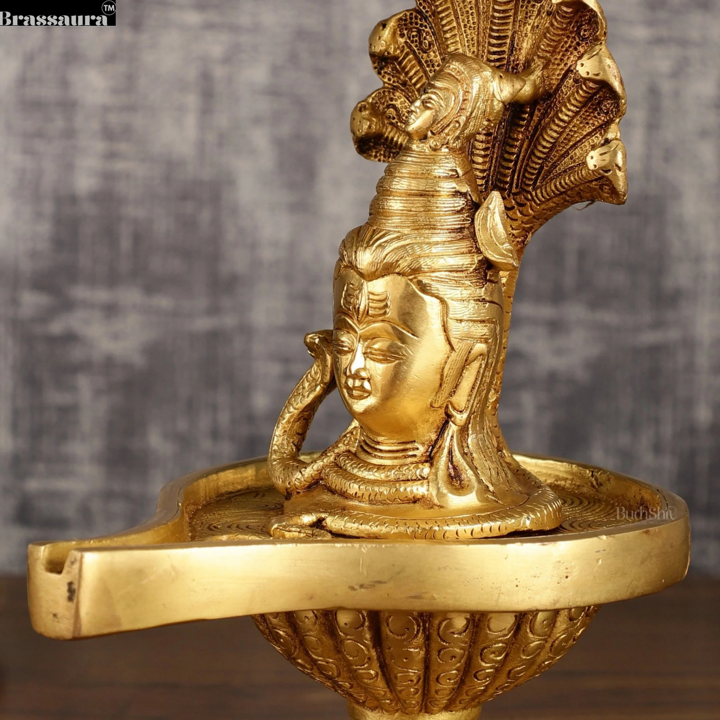 Brassaura™ Pure Brass Lord Shiva Face on Lingam | Height 10 Inches | Weight 2.4 Kgs | Spiritual Home Decor