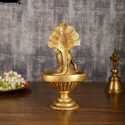Brassaura™ Pure Brass Lord Shiva Face on Lingam | Height 10 Inches | Weight 2.4 Kgs | Spiritual Home Decor