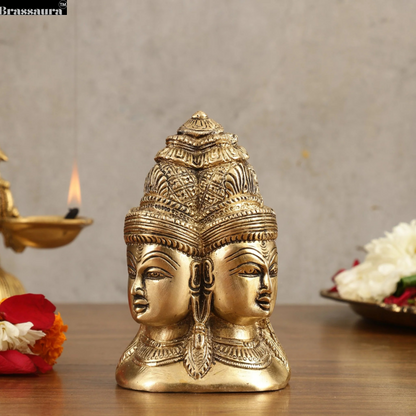 Brassaura™ Pure Brass Four Faces Shiva Mukhalingam (Charmukha) | Height 5 Inches | Weight 1.2 Kgs | Spiritual Decor