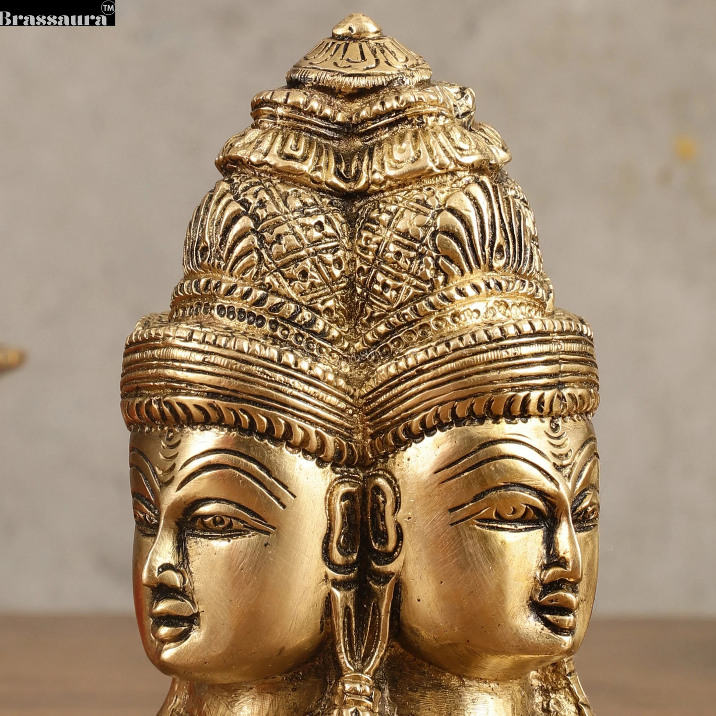 Brassaura™ Pure Brass Four Faces Shiva Mukhalingam (Charmukha) | Height 5 Inches | Weight 1.2 Kgs | Spiritual Decor