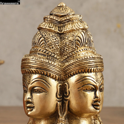 Brassaura™ Pure Brass Four Faces Shiva Mukhalingam (Charmukha) | Height 5 Inches | Weight 1.2 Kgs | Spiritual Decor