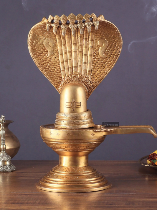 Brassaura™ Pure Brass Shiva Lingam Idol | Height 13 Inches | Weight 4.41 Kgs | Spiritual Home Decor
