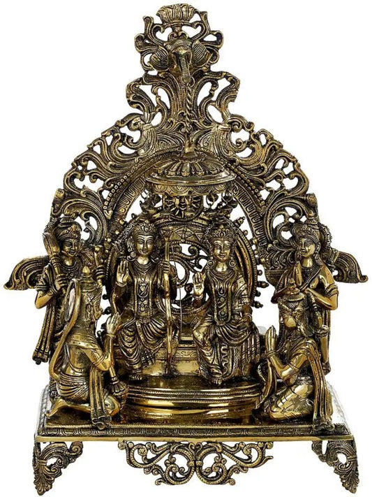 Brassaura™ Brass Ram Darbar Statue – Height [Confirm] | Weight 23.5 Kg | Exquisite Ensemble of Lord Ram, Sita, Lakshman & Hanuman