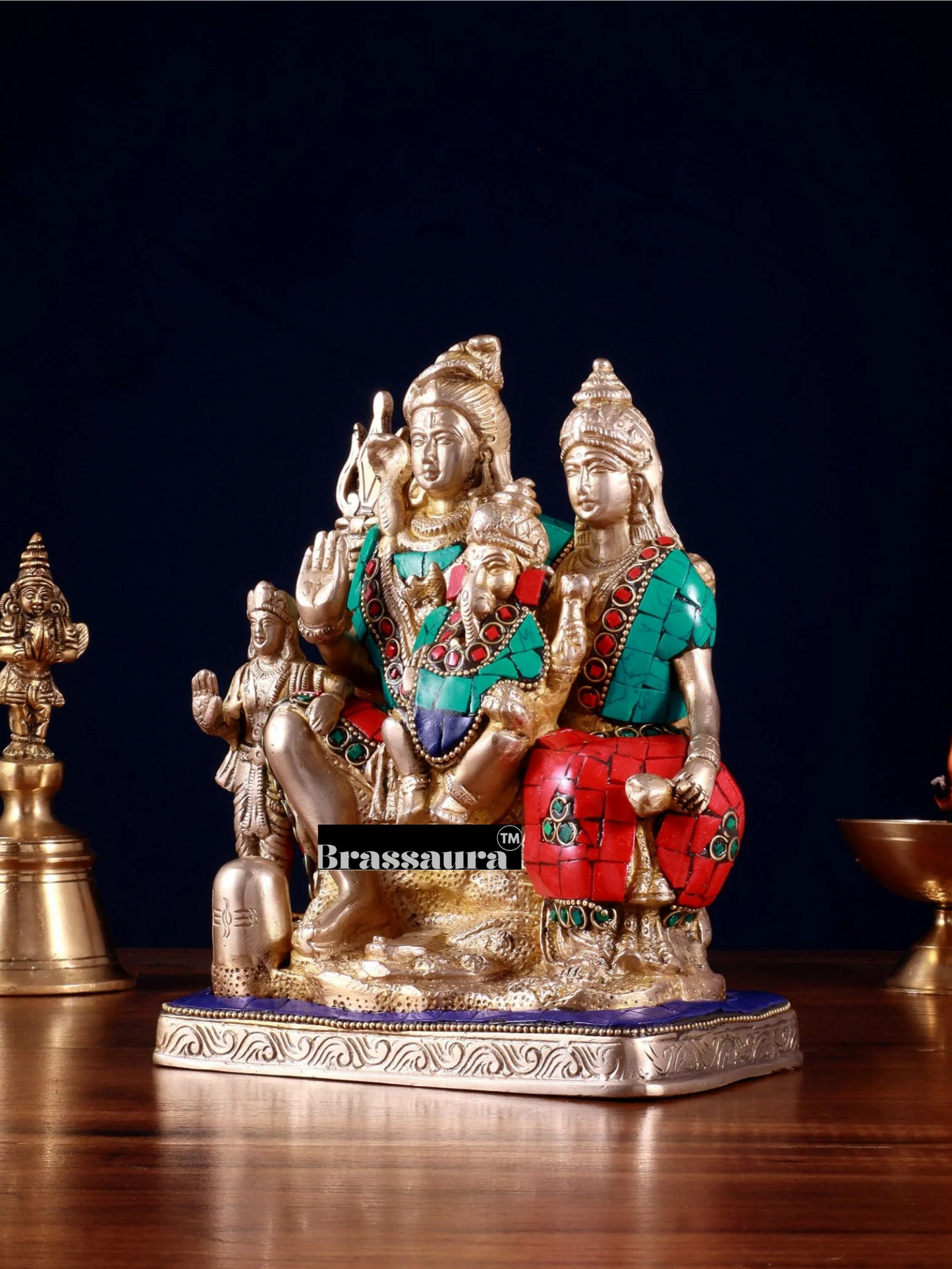 Brassaura™ Brass Shiv Parivaar with Shiv Lingam | Height 8 Inches | Weight 3.5 Kgs | Spiritual Home Decor
