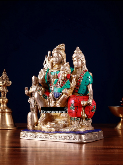 Brassaura™ Brass Shiv Parivaar with Shiv Lingam | Height 8 Inches | Weight 3.5 Kgs | Spiritual Home Decor