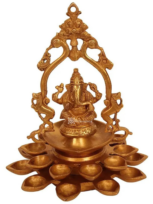 Brassaura™ Handmade Ganesha Brass Lamp – Height 12.60 inches | Weight 3.59 kgs