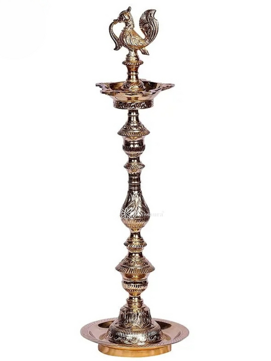 Brassaura™ Brass Peacock Design Oil Lamp – Height 22.05 inches | Weight 2.32 kgs