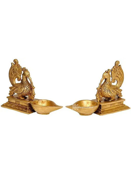 Brassaura™ Pair of Mayur Brass Lamps – Height 5.51 inches | Weight 2.40 kgs