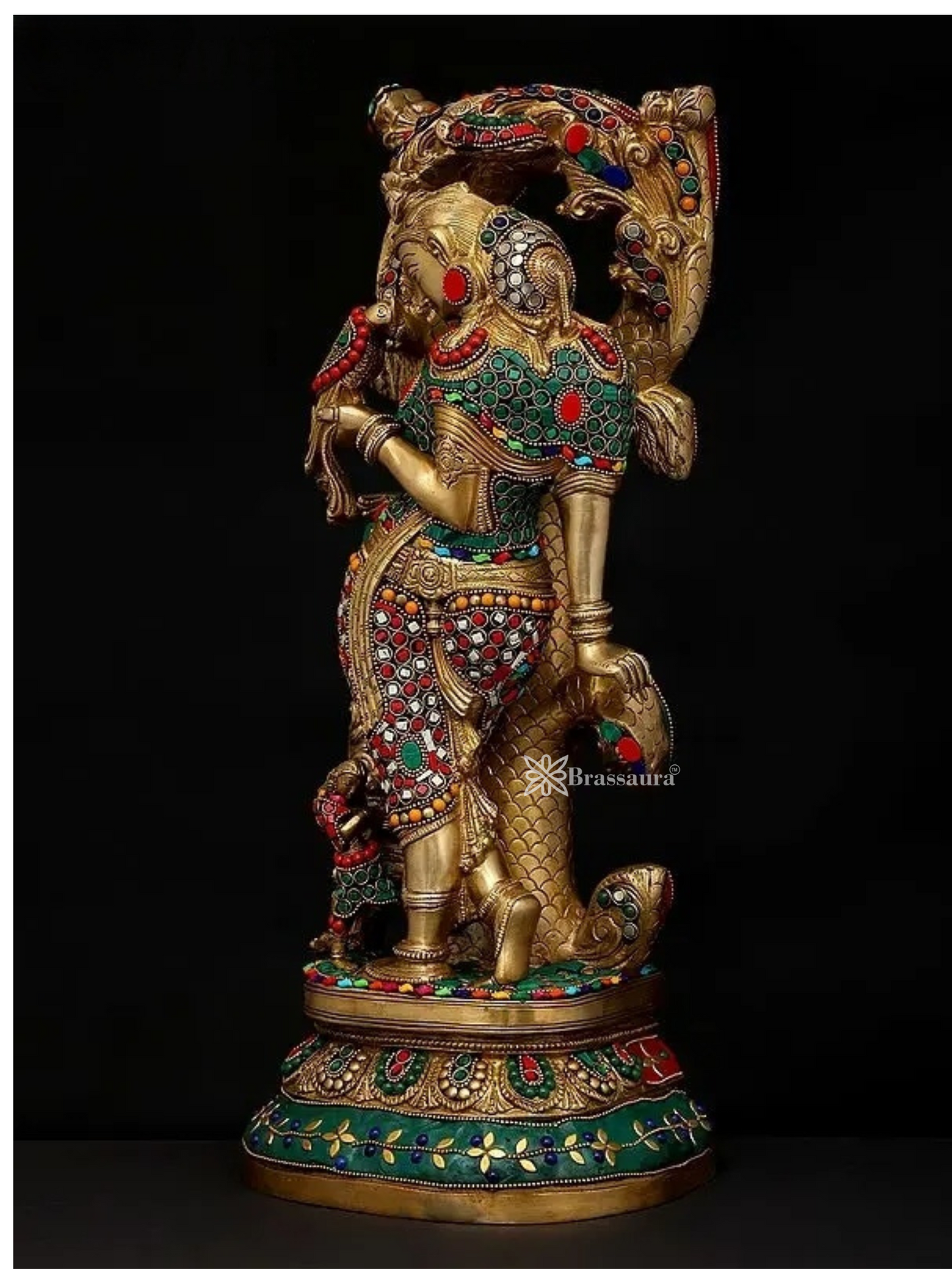 Brassaura™ Celestial Nymph with Parrot Brass Statue – Height 17.91 inches | Weight 11.50 kgs