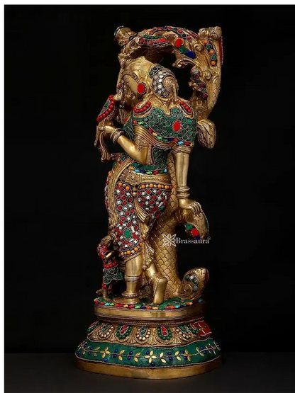 Brassaura™ Celestial Nymph with Parrot Brass Statue – Height 17.91 inches | Weight 11.50 kgs