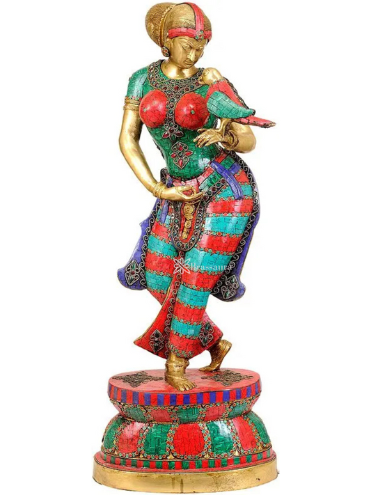 Brassaura™ Lady with Parrot Brass Sculpture – Height 36 inches | Weight 26.89 kgs