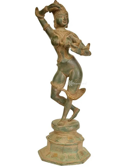 Brassaura™ Sindoor Apsara (Khajuraho Series) Brass Statue – Height 15.94 inches | Weight 4.30 kgs