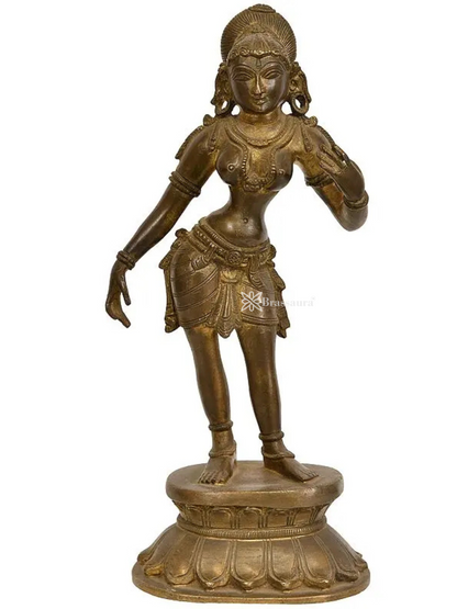 Brassaura™ Standing Apsara Brass Statue – Height 11.02 inches | Weight 2.30 kgs