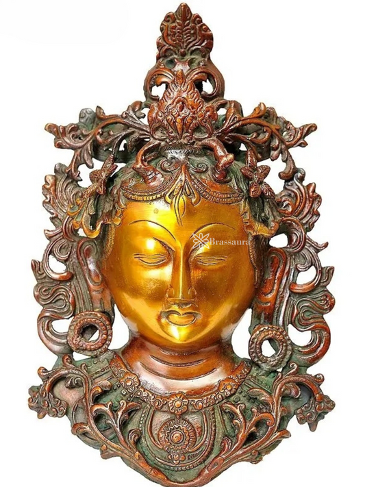 Brassaura™ Buddhist Goddess Tara Wall Hanging Brass Mask – Height 12 inches | Weight 1.72 kgs