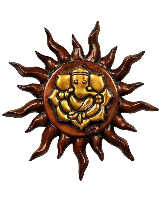 Brassaura™ Lord Ganesha with Surya Wall Hanging Brass – Height 12 inches | Weight 2.12 kgs
