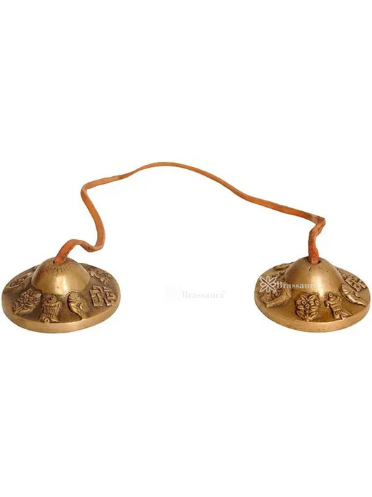 Brassaura™ Tibetan Buddhist OM MANI PADME HUME Brass Cymbals – Weight 0.16 kgs