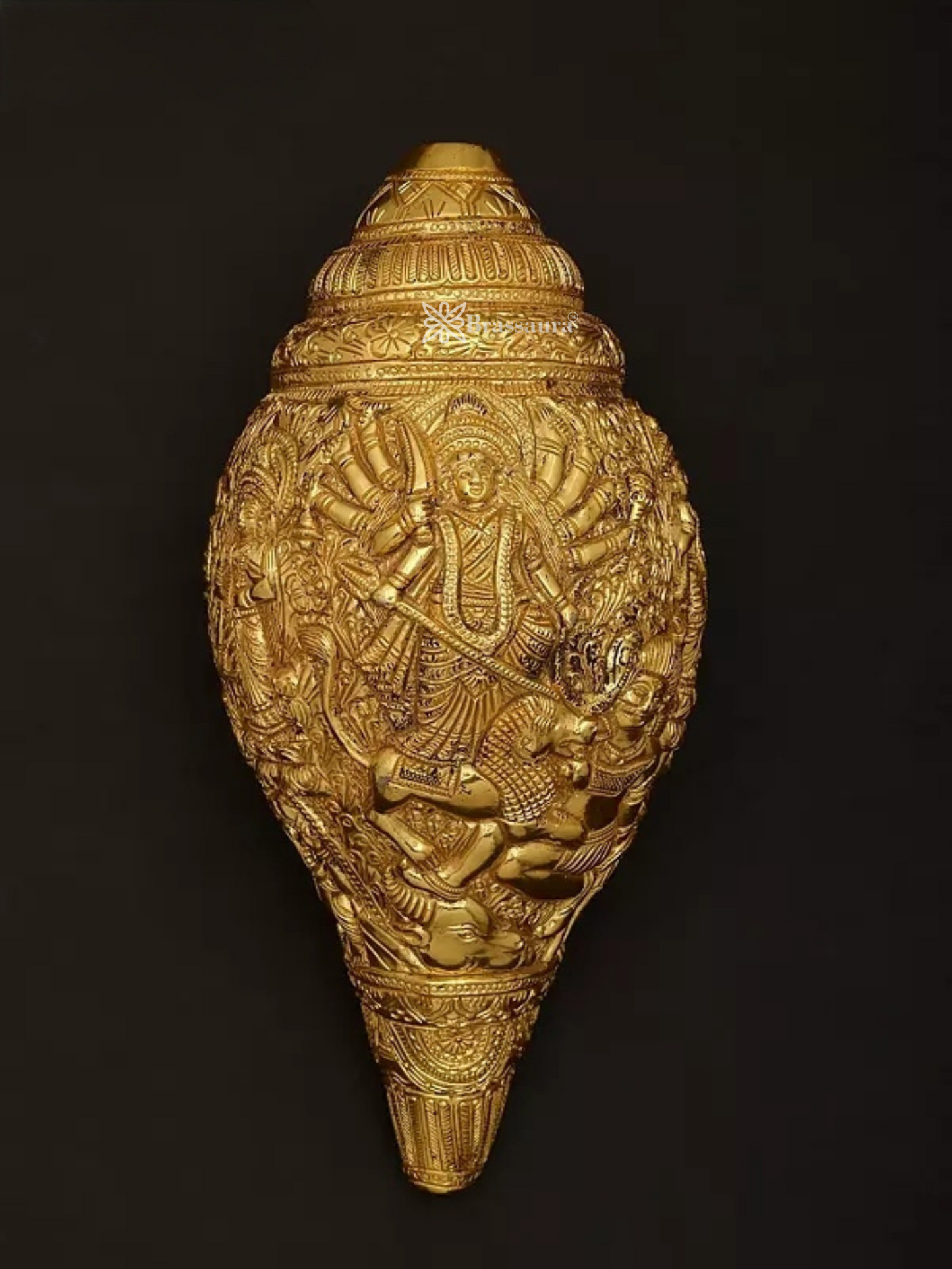 Brassaura™ Conch with Goddess Durga, Saraswati, Lakshmi & Ganesha – Height 4.53 inches | Weight 2 kgs