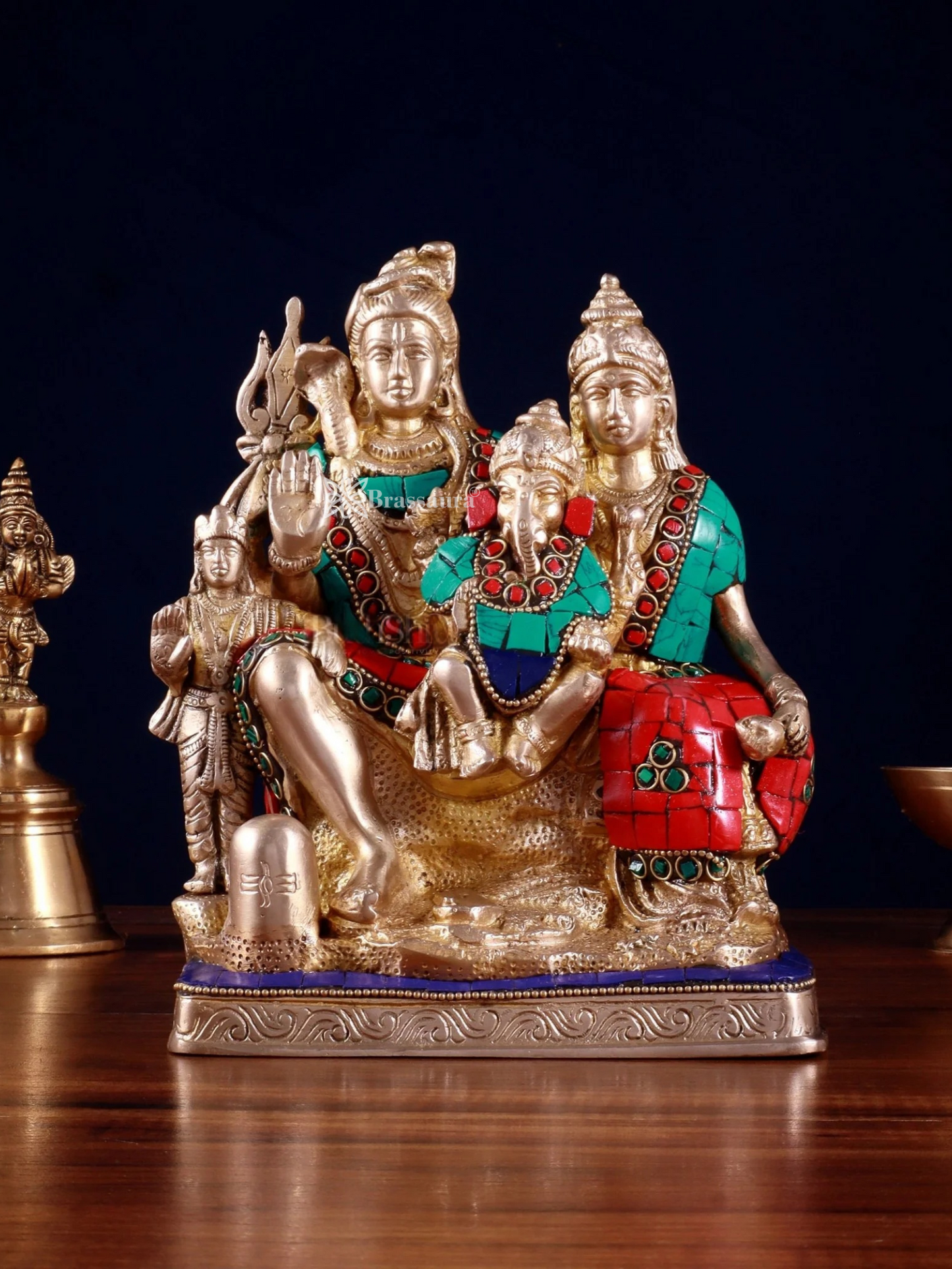 Brassaura™ Brass Shiv Parivaar with Shiv Lingam | Height 8 Inches | Weight 3.5 Kgs | Spiritual Home Decor