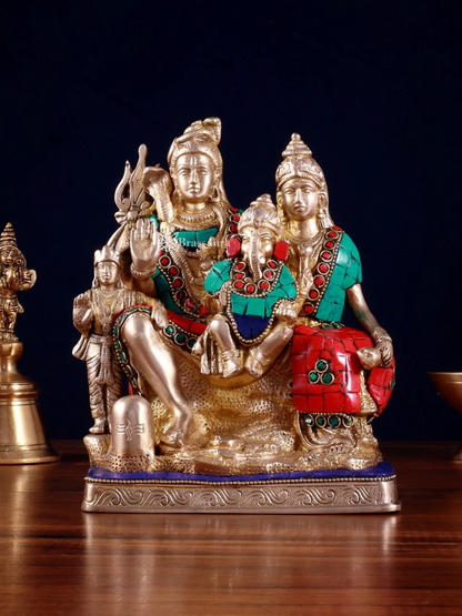 Brassaura™ Brass Shiv Parivaar with Shiv Lingam | Height 8 Inches | Weight 3.5 Kgs | Spiritual Home Decor