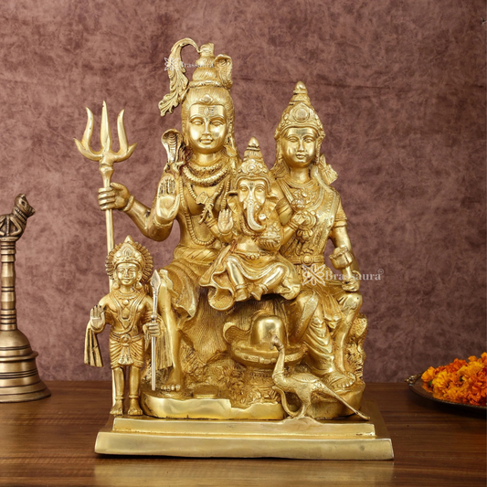 Brassaura™ 15" Shiv Parivaar Brass Statue | Height 15 Inches | Weight 16 Kgs | Superfine Brass Spiritual Decor