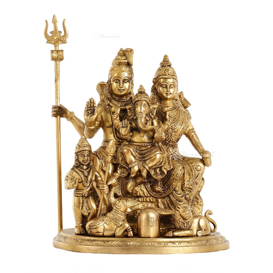 Brassaura™ Lord Shiva Parivaar Brass Idol | Height 9.5 Inches | Weight 5 Kgs | Golden Finish | Spiritual Home Decor