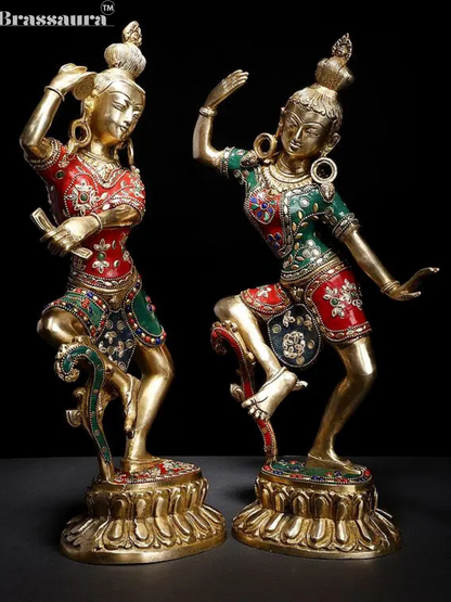 Brassaura™ 16" Dancing Shiva-Parvati Brass Statue with Inlay Work | Height 40.5 cm | Weight 8.65 Kgs | Spiritual Decor