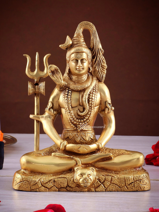 Brassaura™ Brass Shiva Idol – Height 8 Inches & Weight 3 Kgs | Temple & Home Accent