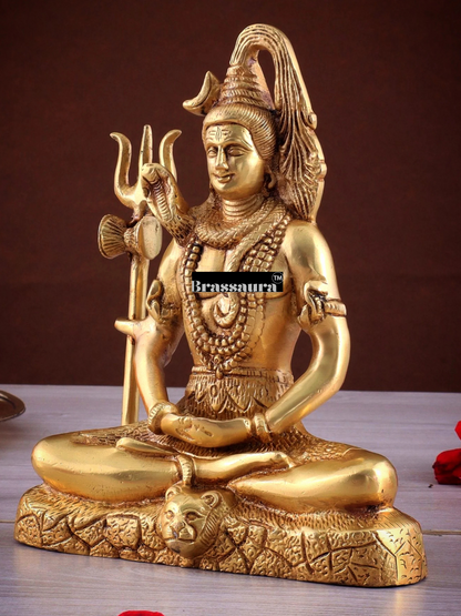 Brassaura™ Brass Shiva Idol – Height 8 Inches & Weight 3 Kgs | Temple & Home Accent