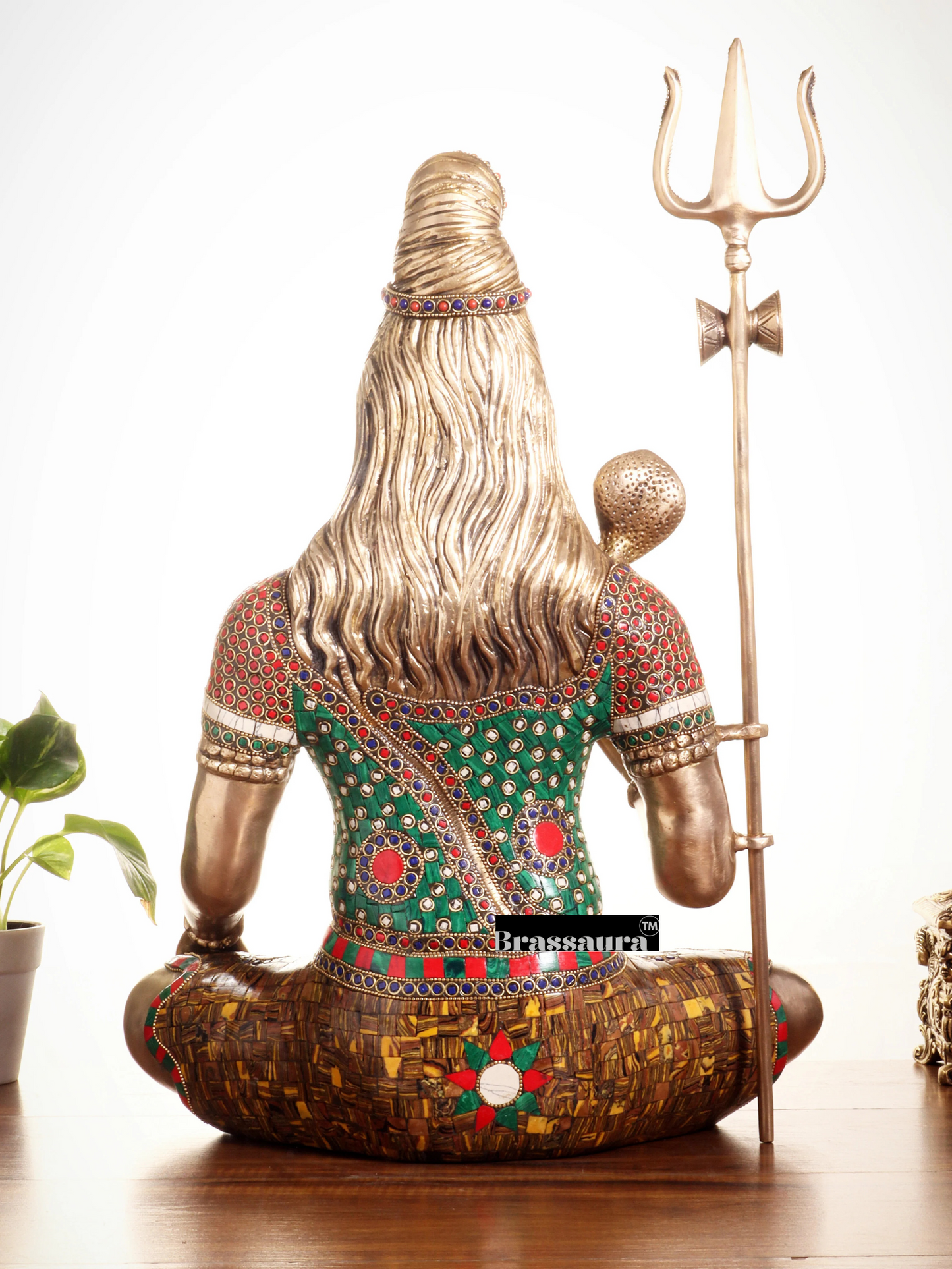 Brassaura™ Brass Gem Stone Work Shiva Idol – Height 20 Inches & Weight 12 Kgs | Spiritual Home Décor