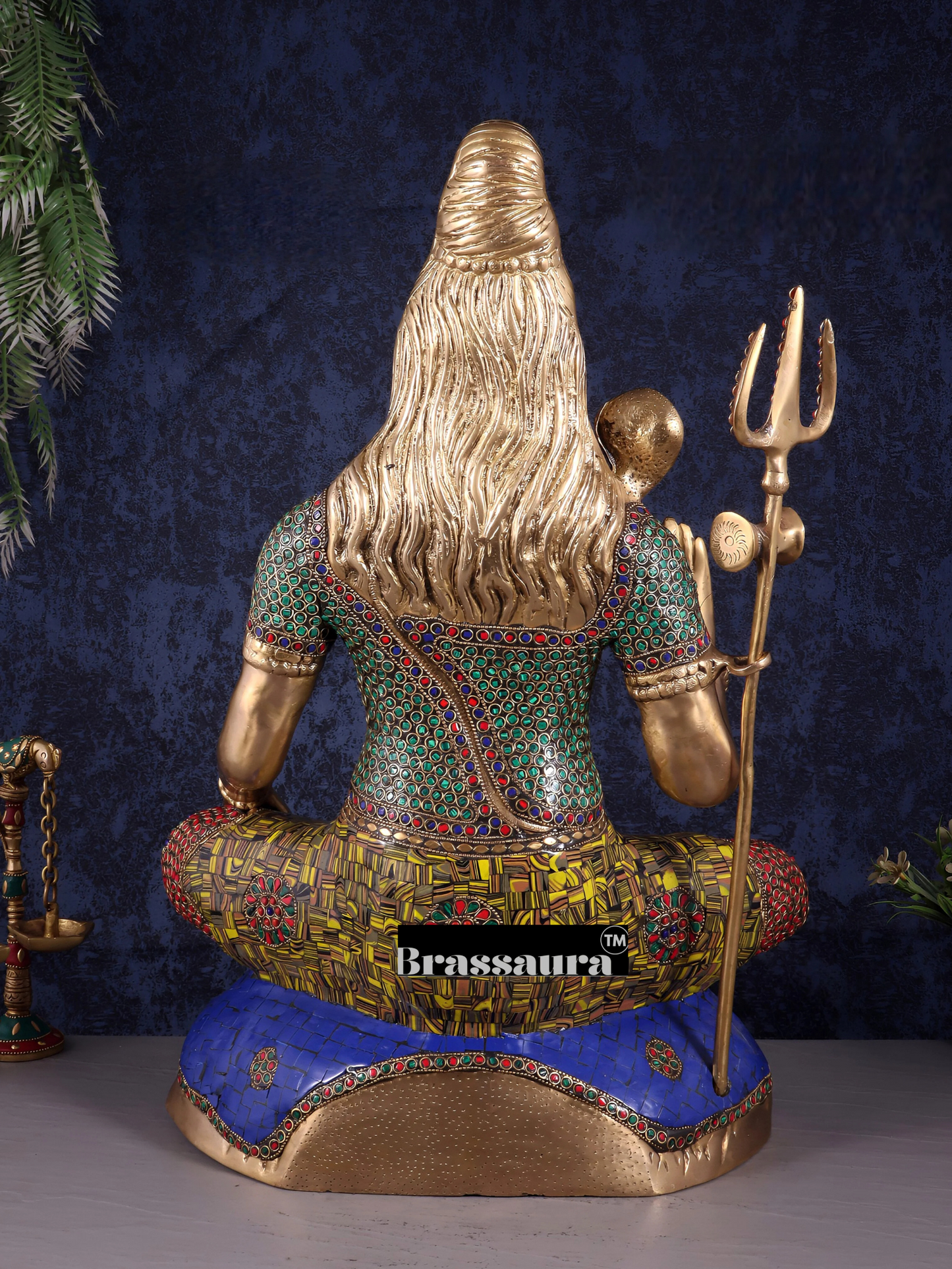 Brassaura™ Brass Gem Stone Work Shiva Idol – Height 23 Inches & Weight 18 Kgs | Spiritual Home Décor