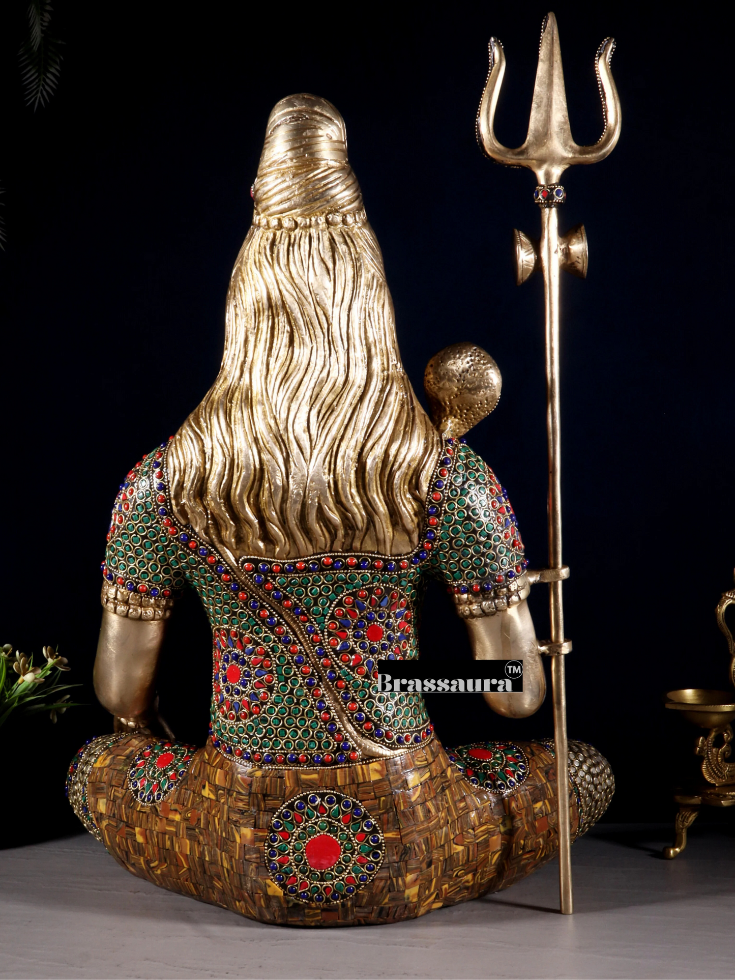 Brassaura™ Brass Gem Stone Work Shiva Idol – Height 20 Inches & Weight 12 Kgs | Temple & Home Accent