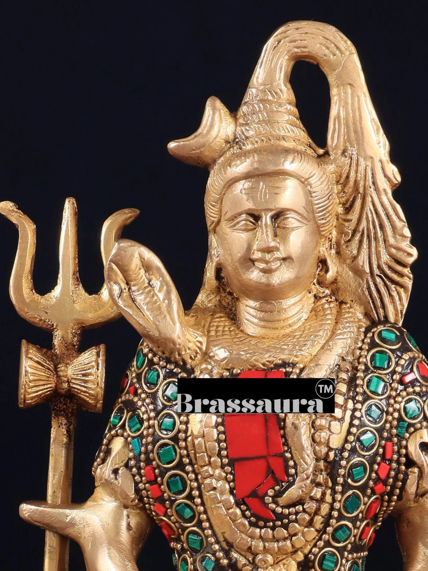 Brassaura™ Brass Gem Stone Work Shiva Idol – Height 8 Inches & Weight 3 Kgs | Sacred Hindu Idol