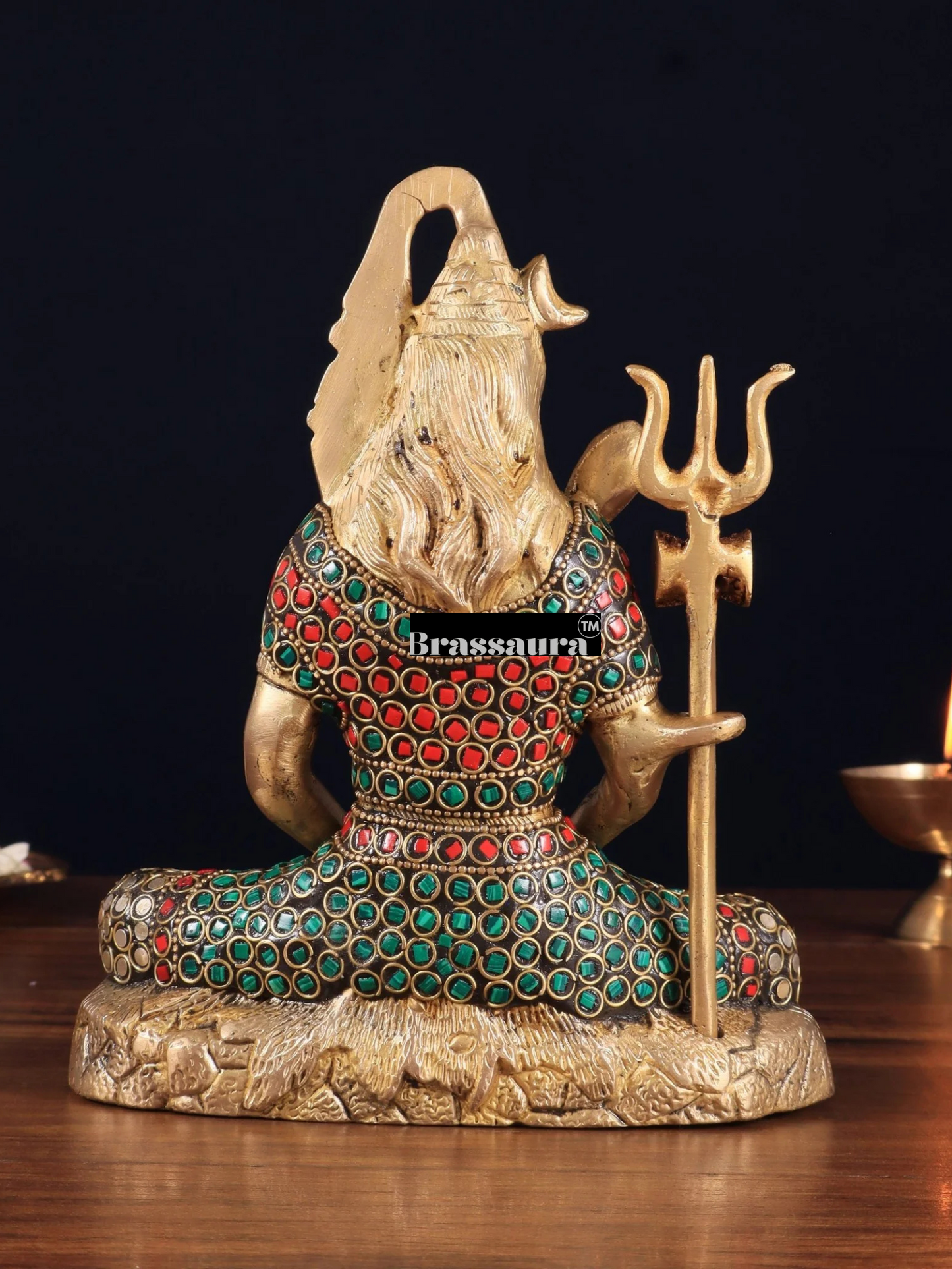 Brassaura™ Brass Gem Stone Work Shiva Idol – Height 8 Inches & Weight 3 Kgs | Sacred Hindu Idol