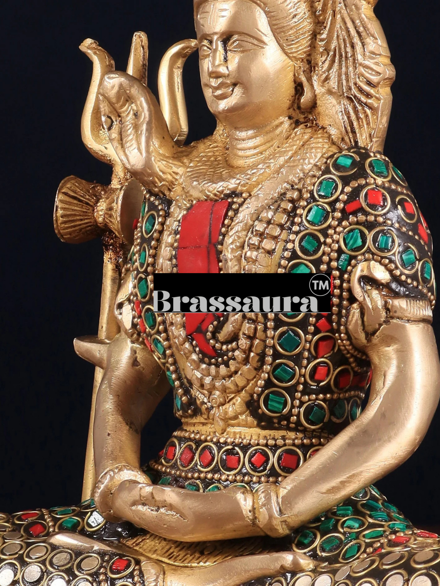 Brassaura™ Brass Gem Stone Work Shiva Idol – Height 8 Inches & Weight 3 Kgs | Sacred Hindu Idol
