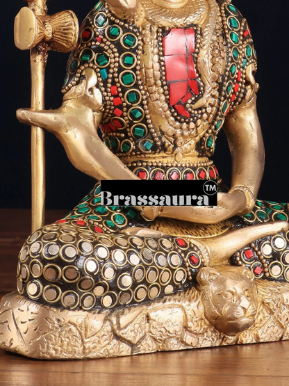 Brassaura™ Brass Gem Stone Work Shiva Idol – Height 8 Inches & Weight 3 Kgs | Sacred Hindu Idol